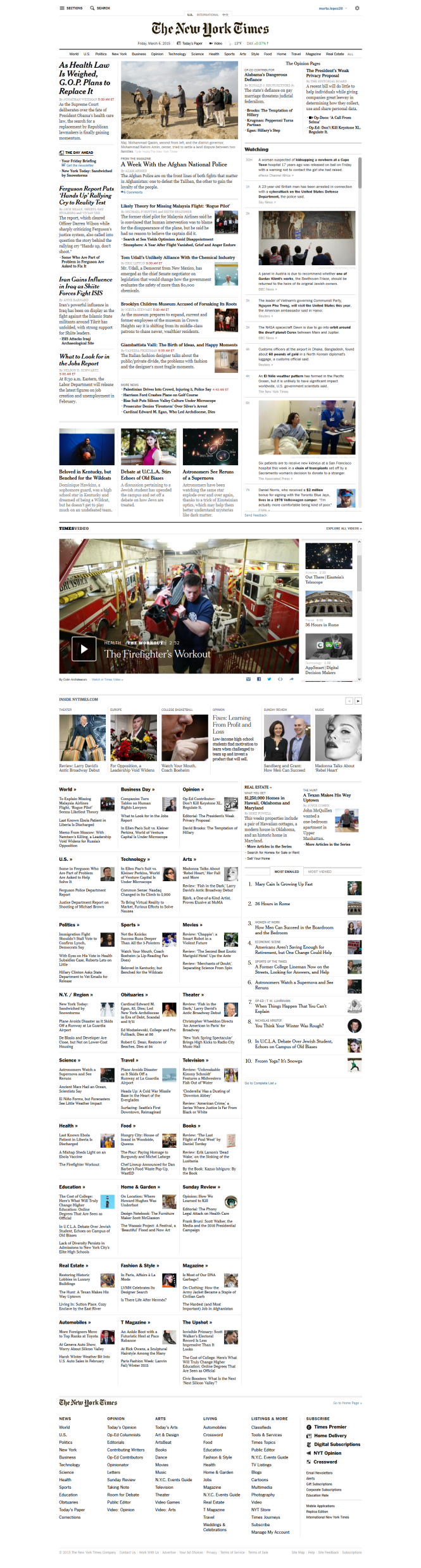 The New York Time homepage